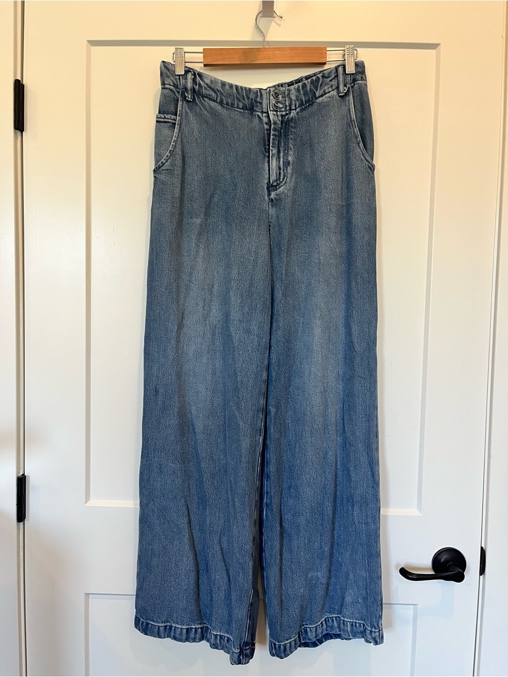 YFB Young Fabulous Broke Pants Blue Wide Leg Jeans High Rise Baggy Coastal Sz L